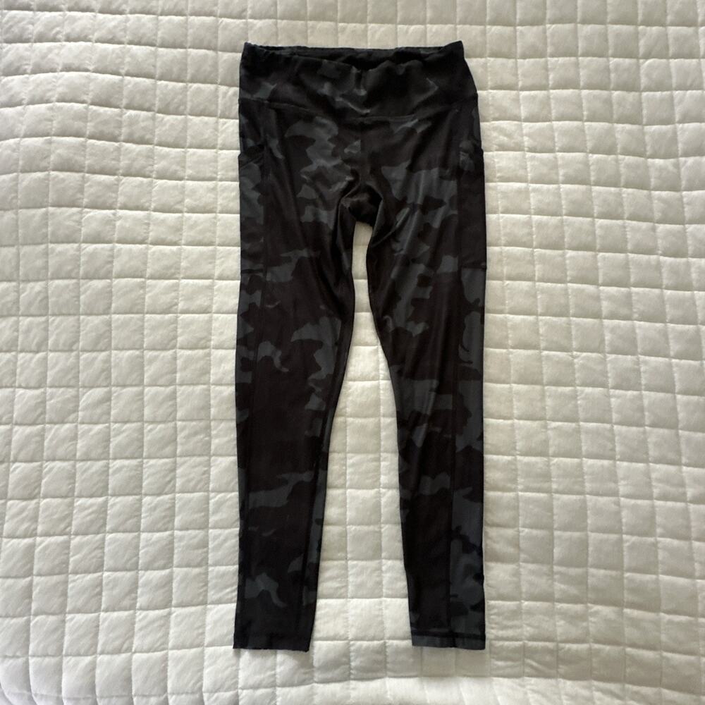 Prana Leggings Womens Medium Gray Camouflage Mid Rise Ankle Yoga Athletic Gorp